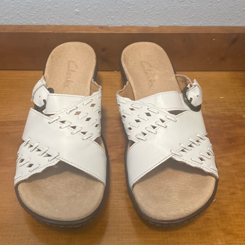 Clarks white sandals